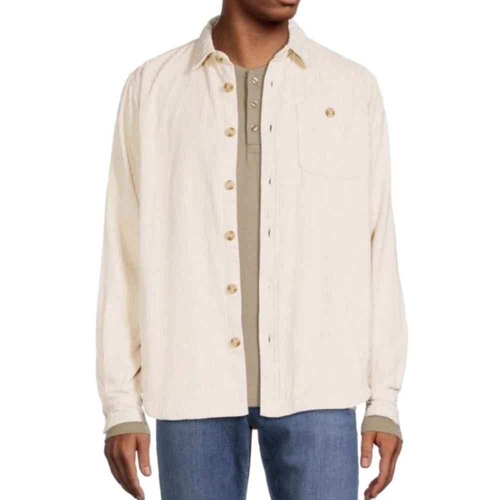 Onia Jumbo Corduroy Overshirt Shirt Jacket Mens L Cream Cotton OM22797 Shacket